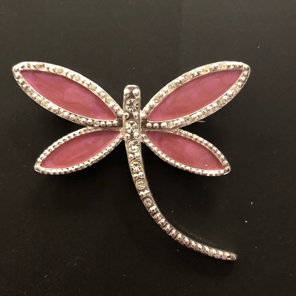 Pink Firefly brooch with simulated diamond accents